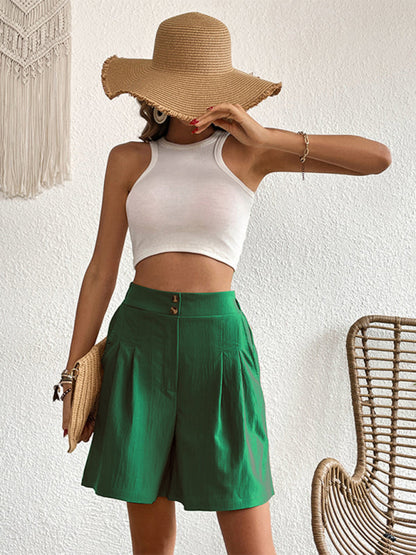 Pleated Shorts- Women's Loose Fit Pleated Shorts with Pockets- - Pekosa Women Fashion