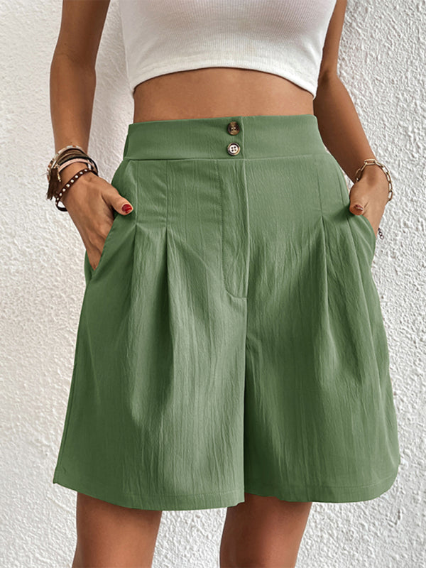 Pleated Shorts- Women's Loose Fit Pleated Shorts with Pockets- - Pekosa Women Fashion
