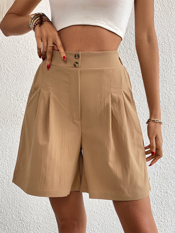 Pleated Shorts- Women's Loose Fit Pleated Shorts with Pockets- - Pekosa Women Fashion