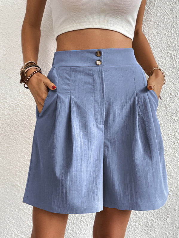 Pleated Shorts- Women's Loose Fit Pleated Shorts with Pockets- - Pekosa Women Fashion